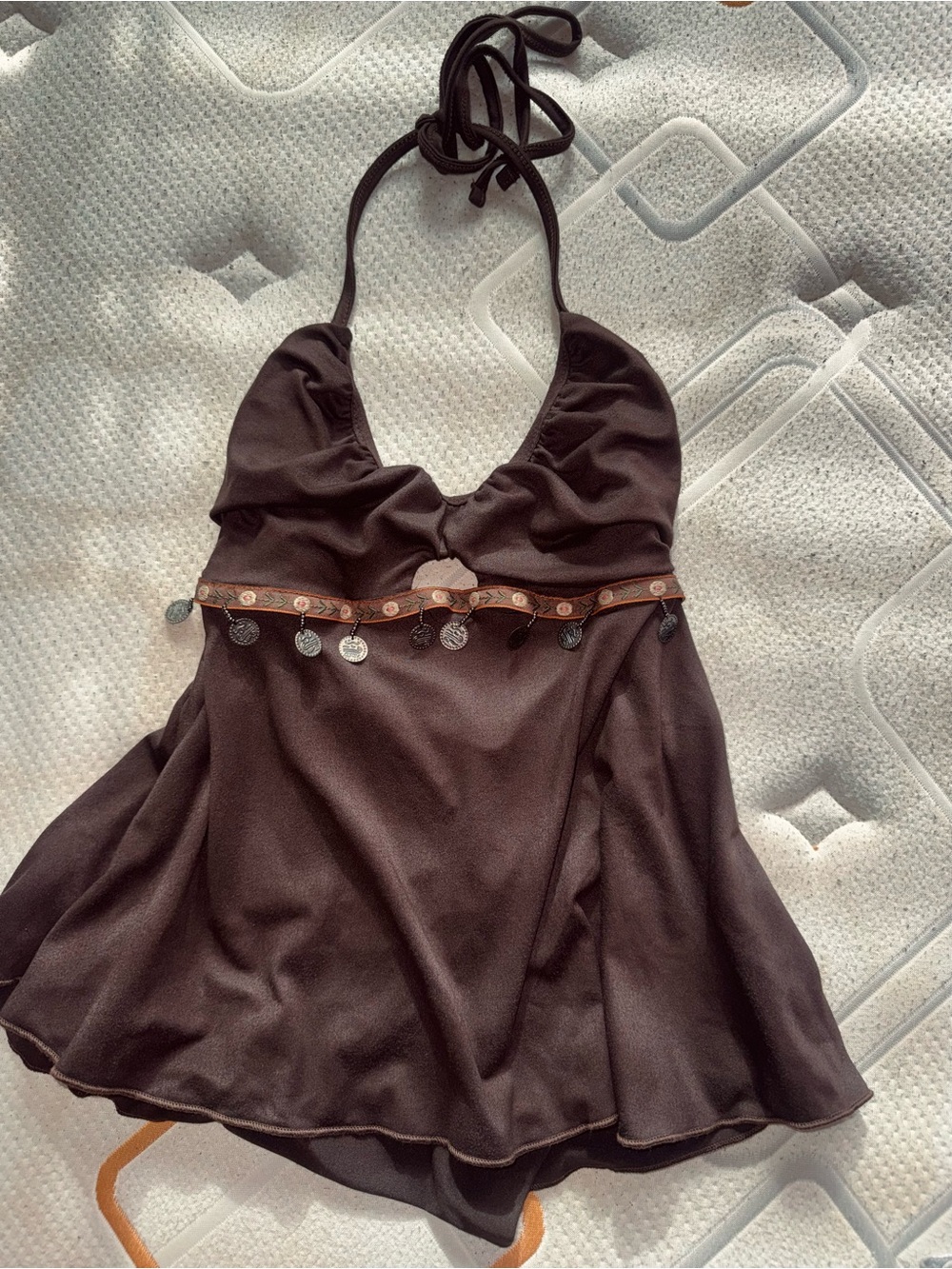 Brown Halter Dance-Detail Women's Blouse - Picture 2 of 4